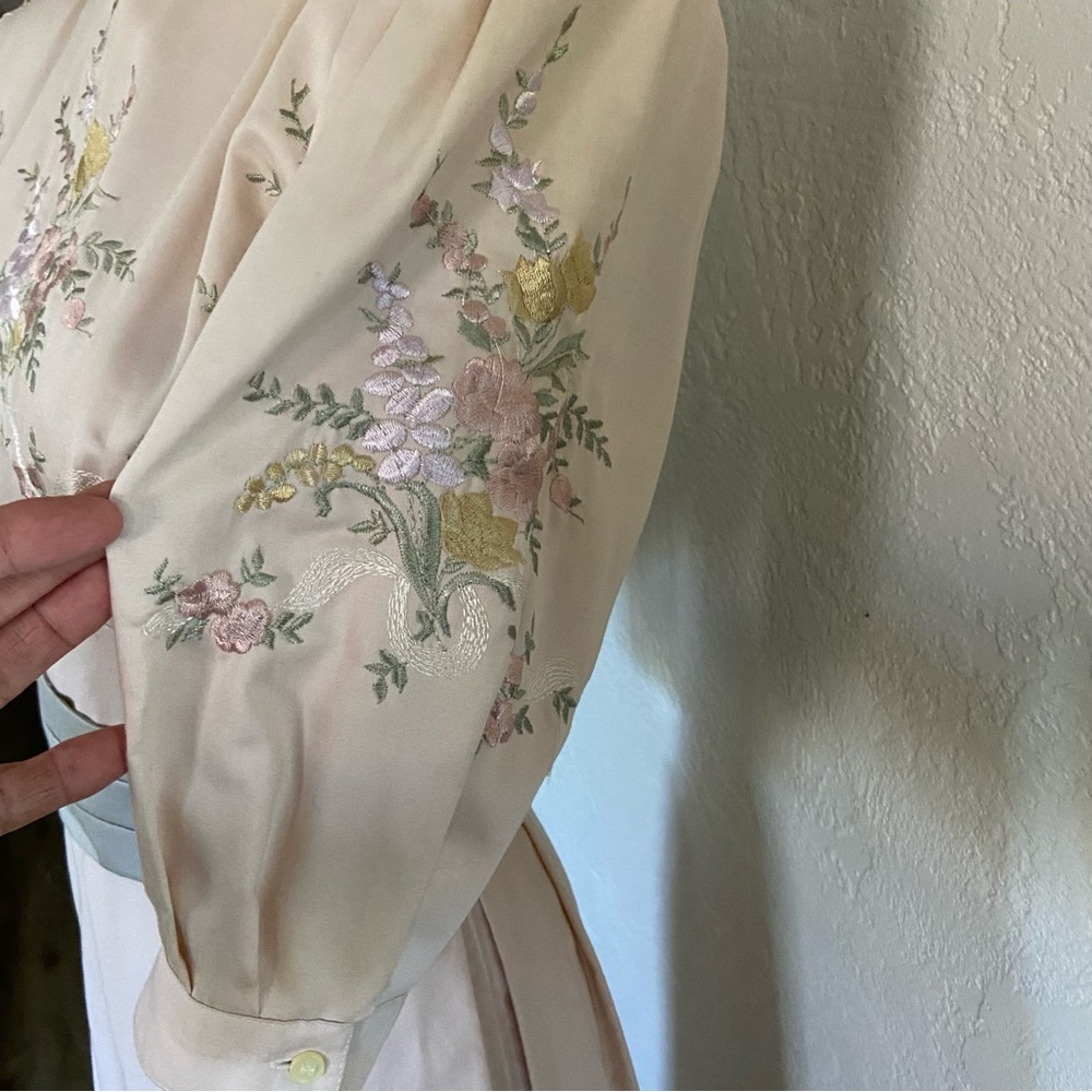 Vintage Dead Stock Donna Morgan 40s 50s Style Dress Floral Embroidered Blush - Picture 4 of 15
